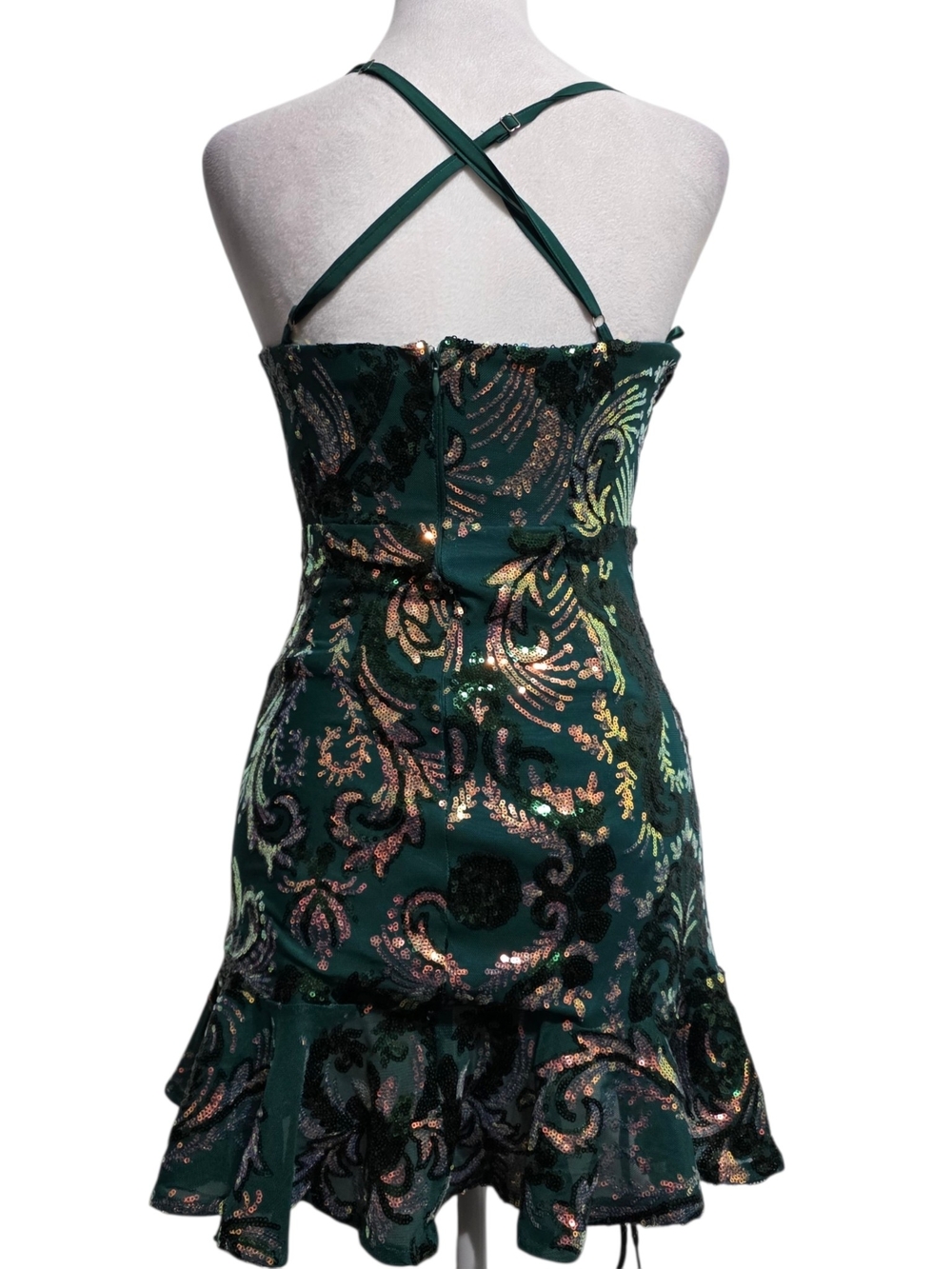 Selfie Leslie Forest Green Sequin Mini Dress XS AU 6 Mermaid Hem Party Cocktail - Picture 5 of 12